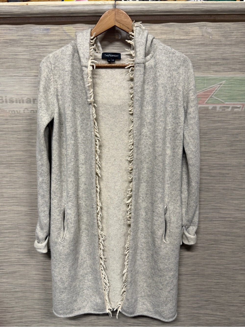 ThePerfext Fringe Hooded Cashmere Duster Cardigan Loungewear Women’s XS